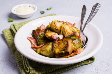 Fried Brussels sprouts with bacon