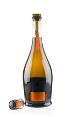 Empty champagne bottle isolated on white background