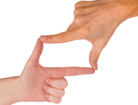 Hands Making Frame Gesture On White Background