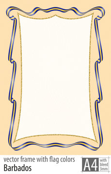 Frame and border of ribbon with the colors of the Barbados flag, with protective grid. Vector, with bleed three mm.