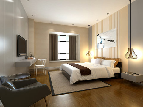 3d render of luxury hotel room