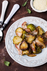 Fried Brussels sprouts with bacon