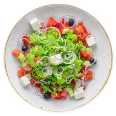 Greek salad of fresh vegetables and cheese.