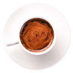 Espresso coffee cup on. Top view.