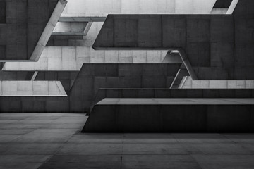 Abstract empty dark concrete room interior. Futuristic background concept. 3D rendering.