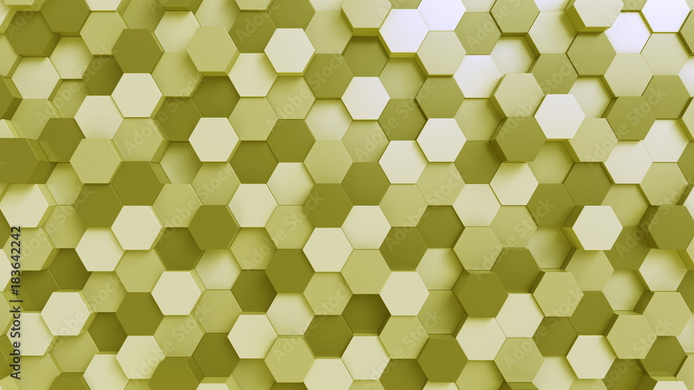 Poster yellow hexagonal prisms background 3d rendering