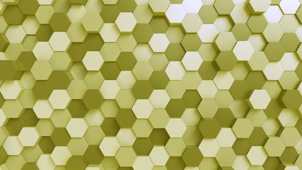 Yellow hexagonal prisms background 3D rendering