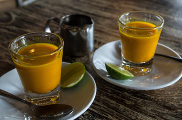 Two healthy jamu shots in close-up.