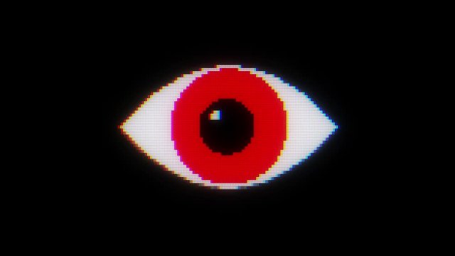 red pixel eye symbol on glitch lcd led screen display background animation seamless loop ... New quality universal close up vintage dynamic animated colorful joyful cool video footage