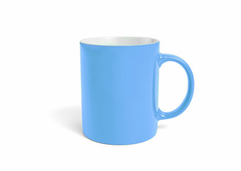 Empty blue mug with copy space on a white background.