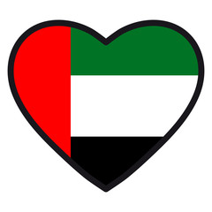 Flag of UAE in the shape of Heart with contrasting contour, symbol of love for his country, patriotism, icon for Independence Day.