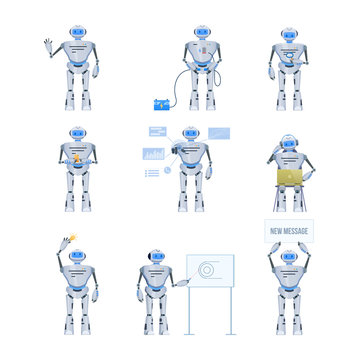 Set of modern electronic robot, chat bot. Working, education, support.