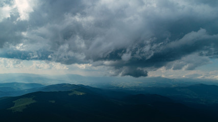 Carpathian mountains shot from drone at sunset