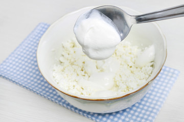 Making a salad for breakfast.