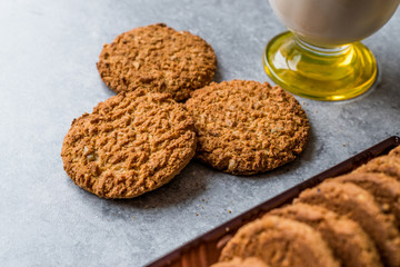 Oatmeal Cookies made with sesame, fig, cinnamon, peanut and sunflower seeds and milk.