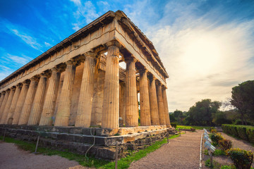 The Temple of Hephaestus in ancient market (agora) under the rock of Acropolis, Athens, Greece.