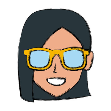 Woman with sunglasses profile icon vector illustration graphic design