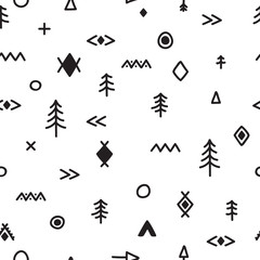 Naklejka premium Hand drawn seamless pattern with doodle elements. Abstract tribal background. Abstract ethnic geometric art print. Stylish trendy texture