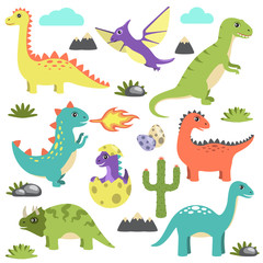 Set of Dinosaurs Icons on Vector Illustration