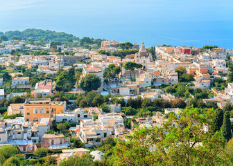Fototapeta na wymiar Aerial view and Capri Island and Tyrrhenian sea