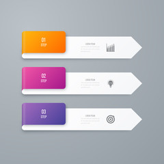 Business infographics template 3 steps with square