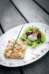 marinated raw tuna tartare with spicy tropical mango lime sauce