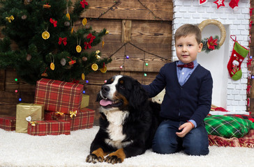 boy and dog in the new year