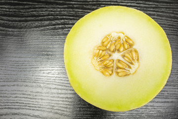 The pulp and seeds Galia melon.