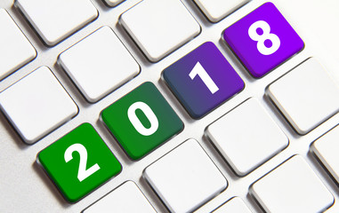 New year 2018 on the keyboard.