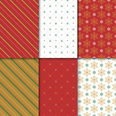 Christmas and happy new year seamless pattern set. Winter holiday pattern with snowflake and ornament for background or gift wrapping paper.