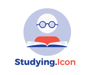 Studying Icon. Flat vector logo illustration for reading, studying, education, learning, knowledge and other concepts.