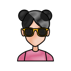 Woman with sunglasses profile icon vector illustration graphic design