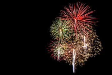 Colorful firework on the night sky. New Year celebration fireworks. Abstract firework isolated on...