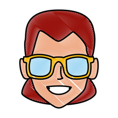 Woman with sunglasses profile icon vector illustration graphic design