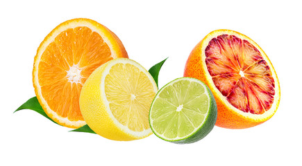 Naklejka na ściany i meble Citrus Fruit Set (orange, lime, lemon) isolated on white background.