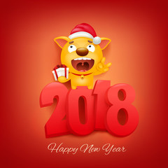 2018 new year invitation card with yellow dog cartoon character