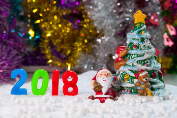 Christmas props decorations on christmas snow field background with copy space.Merry Christmas and happy new year concept.