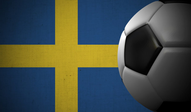 Soccer football against a Sweden flag background. 3D Rendering