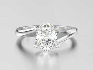 3D illustration white gold or silver  engagement illusion twisted ring with diamond