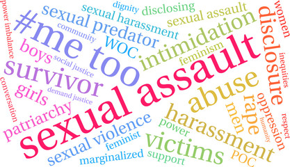 Sexual Assault Word Cloud on a white background. 