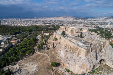 Aerial view of Parthenon and Acropolis in Athens,Greece