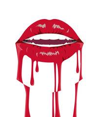 beautiful women red lips on white background