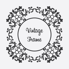 Vector black round vintage frame. Floral ornament