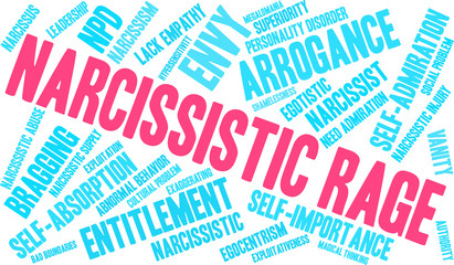 Narcissistic Rage Word Cloud on a white background. 