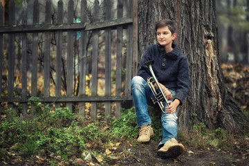 Boy playing trumpet