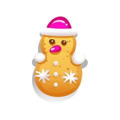 Cute gingerbread cookies for christmas in the form of a snowman. Isolated on white background. Vector illustration
