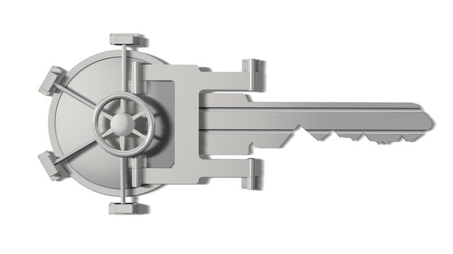 Key As Vault Bank Door on a white background - security concept