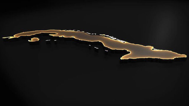 Seamless looping 3D animation of the map of Cuba including 2 versions and alpha matte