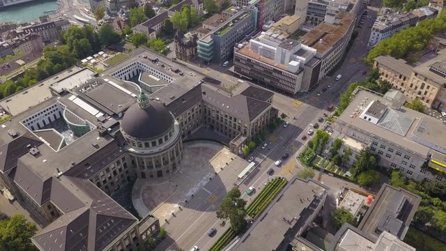 Switzerland Zurich Aerial v31 Birdseye flying low over University building 8/17