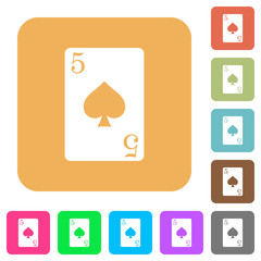 Five of spades card rounded square flat icons